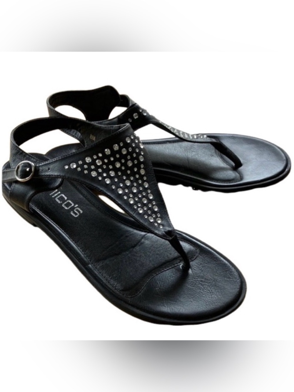 Chico’s Tahira Black Embellished Sandal Thong Buckled Sandals Size 8